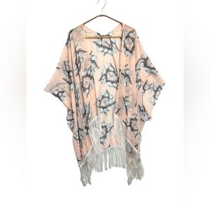 Womens Lightweight Floral Print Kimono Tasseled OS